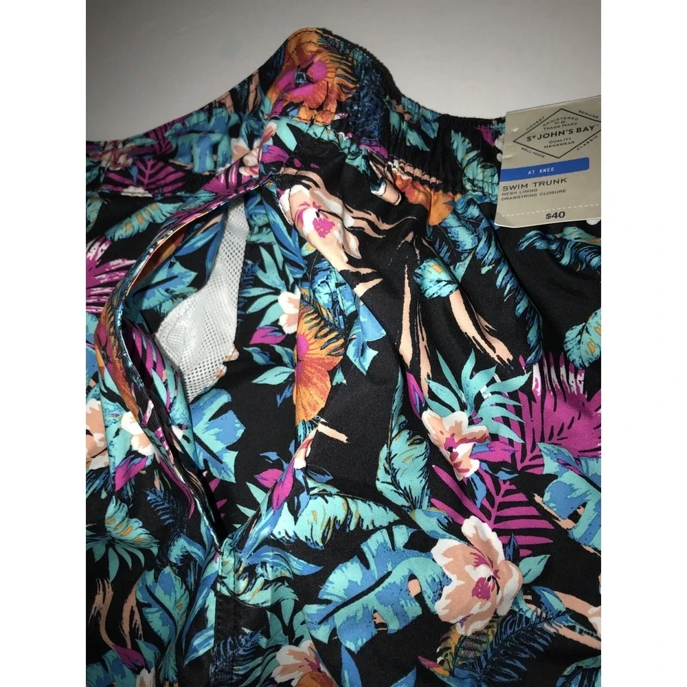 Mens Size XXL Swim Trunks, Mesh Lining Bright Tropical Print 8